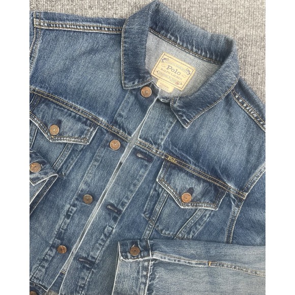 Vintage Polo Ralph Lauren Denim Trucker Jacket Men's Small Blue EUC - Picture 1 of 9